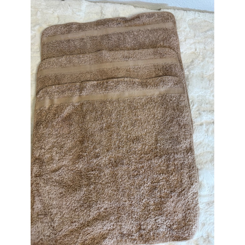 Vintage Fieldcrest Cotton Bath Towels Set of 3 Tan Chevron Dobby Made in USA NWT